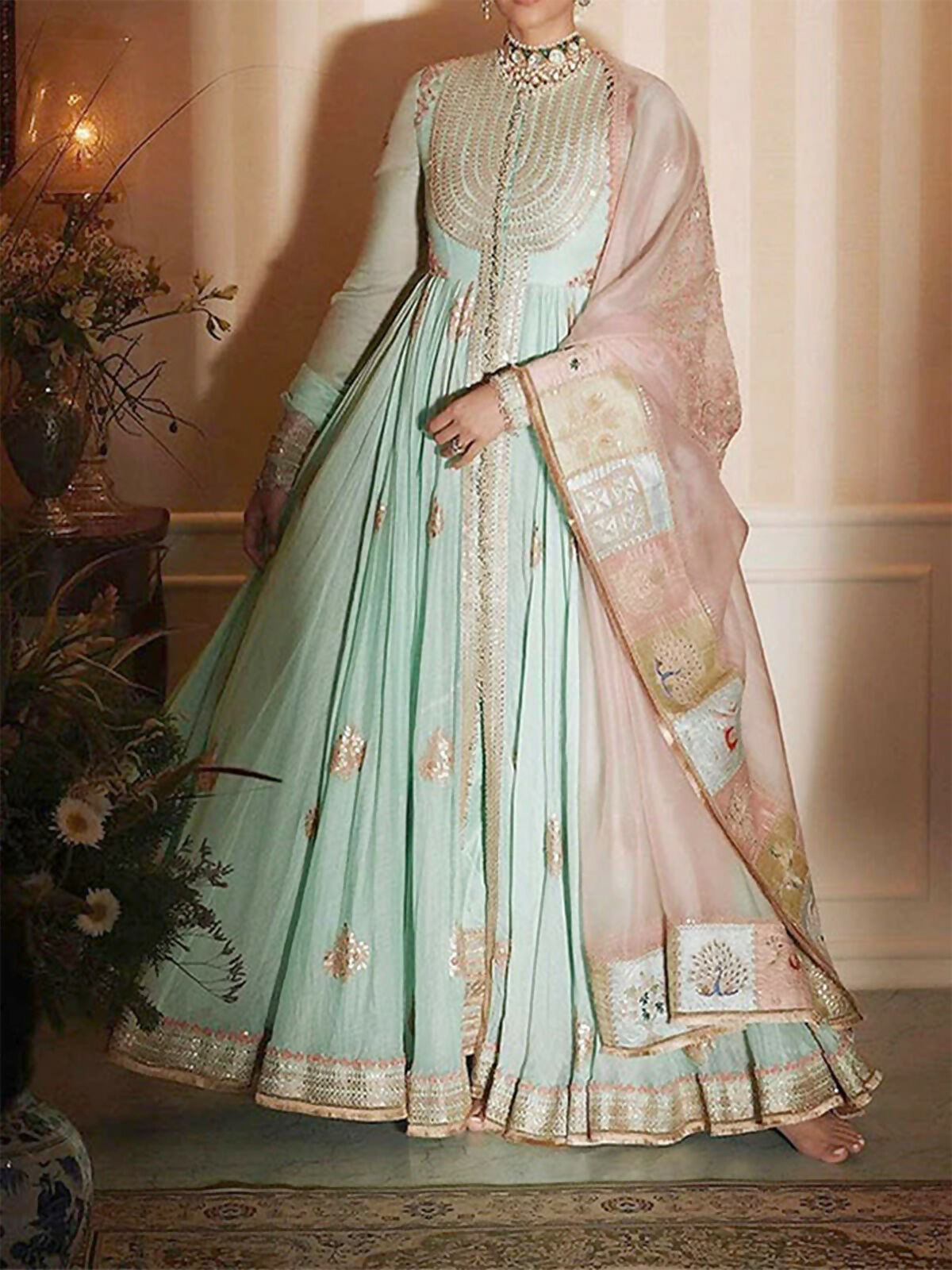 Buy Mint Green & Pastel Pink Anarkali | DesignDuality Design Duality Inc. Buy Mint Green & Pastel Pink Anarkali | DesignDuality Design Duality Inc.
