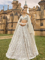 White Net Embroidered Bridal Lehenga with Pearl Detailing