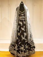 Georgette Lehenga Choli: Black & White Elegance with Silver Sequins and Blue Dupatta