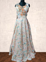 Glowing Elegance Peach Silk Designer Gown with Intricate Embroidery