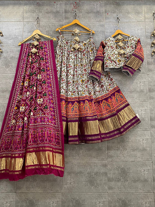 Designer Purpal Printed Patola chaniya choli