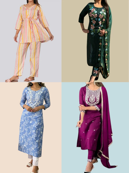 Party Combo of 4 Traditional and Western Wear for Women