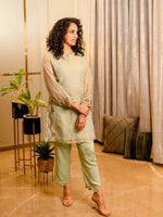 Pista Green Cord Set with Handcrafted Details & Scalloped Pants