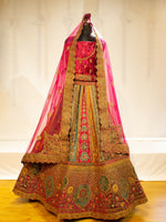 Regal Splendor: Multicolored Rajasthani Embroidered Velvet Bridal Lehenga