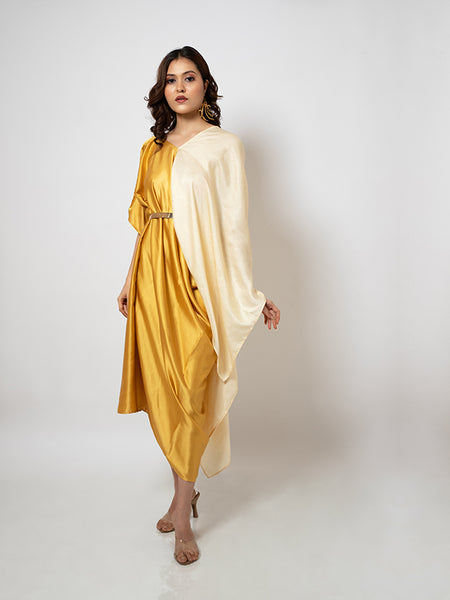 Effortlessly Chic: Yellow Off-White Draped Dress