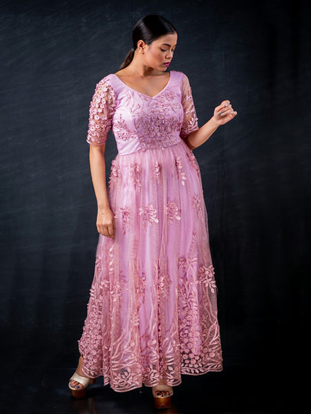 Dazzling Divinity: Sequin-Embroidered Georgette Gown - Embrace Glamorous Splendor
