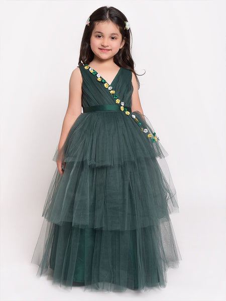 Forest Green Tiered Gown