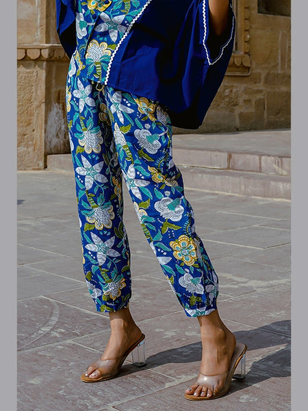 Blue Tropical Print Pants
