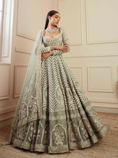 Green Georgette Lehenga Set with Heavy Zari & Sequin Embroidery