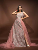 Peach Pink Gown With Deattachable Tail