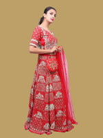 Red Bridal Raw Silk Embroidered Lehenga Blouse