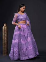 Lavender Net Embroidered Lehenga with Blouse & Dupatta