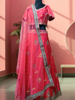 Peach Lehenga Choli Set Leaf Pattern, Intricate Embroidery