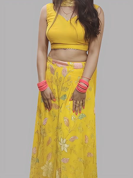 Yellow Crop Top with Palazzo & Dupatta