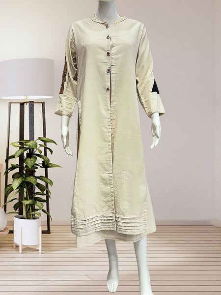 Serenity Chic: Thread and Bead Work Embellished Cotton Long Kurti