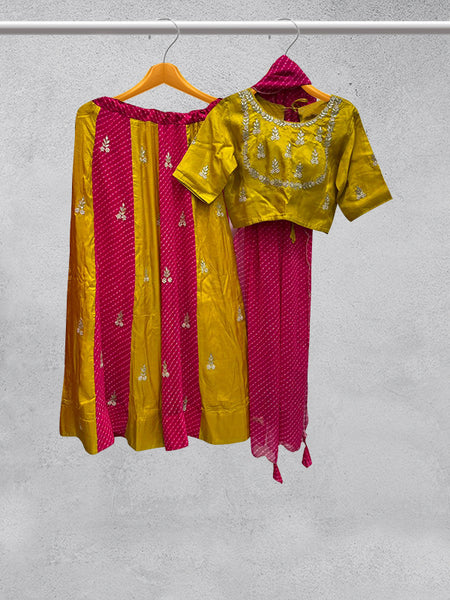 Majestic Mahendi: Uppada Silk Chaniya Choli Embellished with Zardosi Work in Mahendi Green & Dark Pink