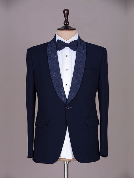Midnight Blue Bead Embroidered Italian Tuxedo Suit