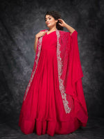 Bright Red Gown With Dupatta