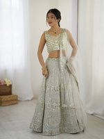 Silver and Off White Georgette Sequin Embroidered Lehenga Set