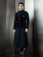 Navy Blue Velvet Asymmetric Bundi Jacket