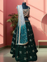 Green Embellished Lehenga Spaghetti Straps with Scoop Back