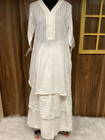 White Jamdani Bell Sleeve Kurta Palazzo