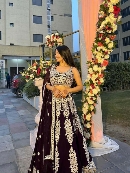 Dark Purple Kasturi Silk Thread & Sequin Embroidered Lehenga Set