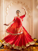 Orange & Red Mashru Chaniya Choli With Mirror Work