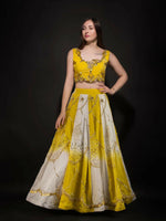 Yellow White Dual Shade CropTop & Skirt With Golden Embroidery & Dupatta