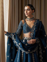 Regal Blue: Malai Silk Embroidered Lehenga Set