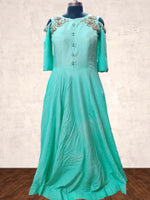 Emerald Elegance Turquoise Silk Gown