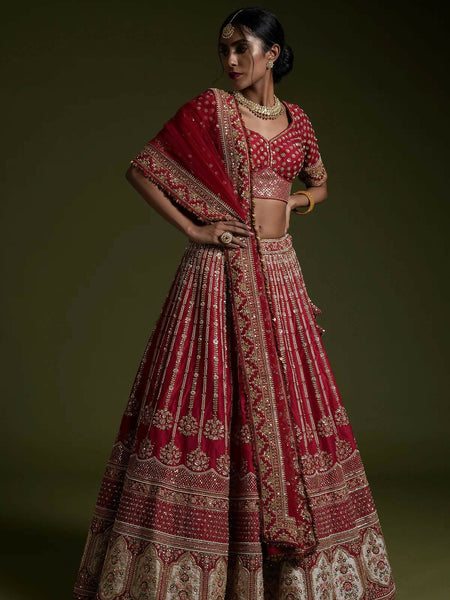 Maroon Rangoon Silk Embroidered Lehenga Set with Sequins & Dori Work