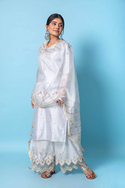 Grey Chanderi Silk Suit Set
