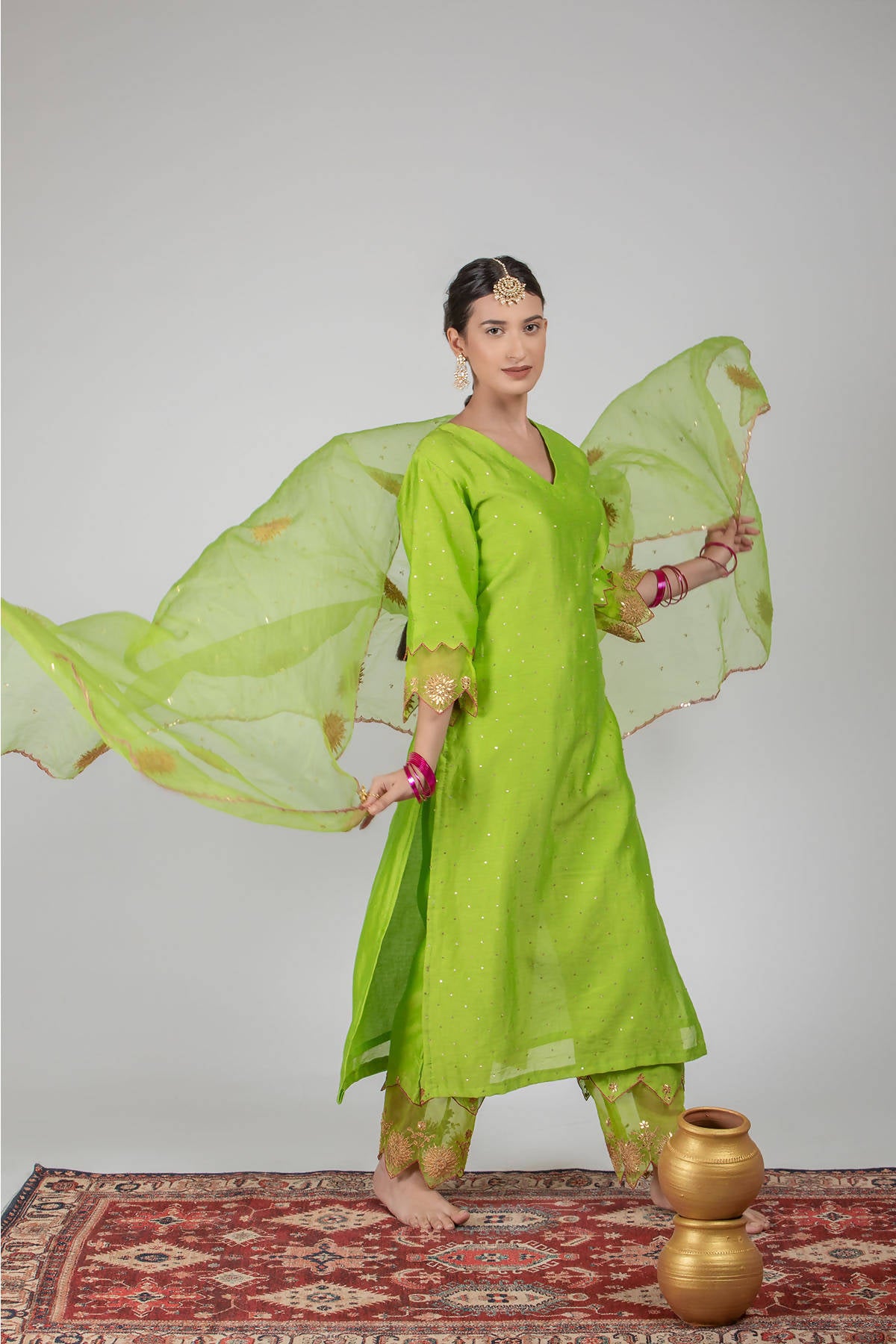 Buy Lime Green Kurta Suit Sets for Women by KETCH Online | Ajio.com