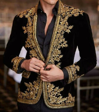 Men's Embroidery Velvet Blazer