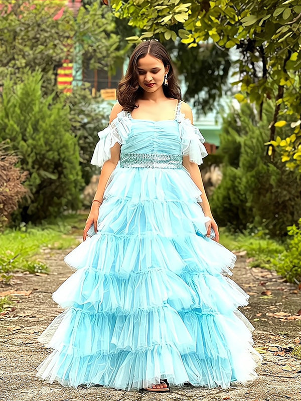Sky Blue Tail Gown | DesignDuality Women Collection