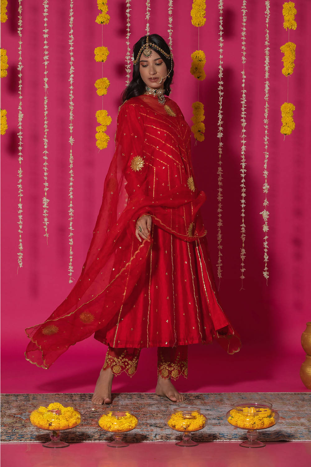 Buy Red Resham Work Chanderi Suit Online in USA with Cotton Dupatta – Pure  Elegance